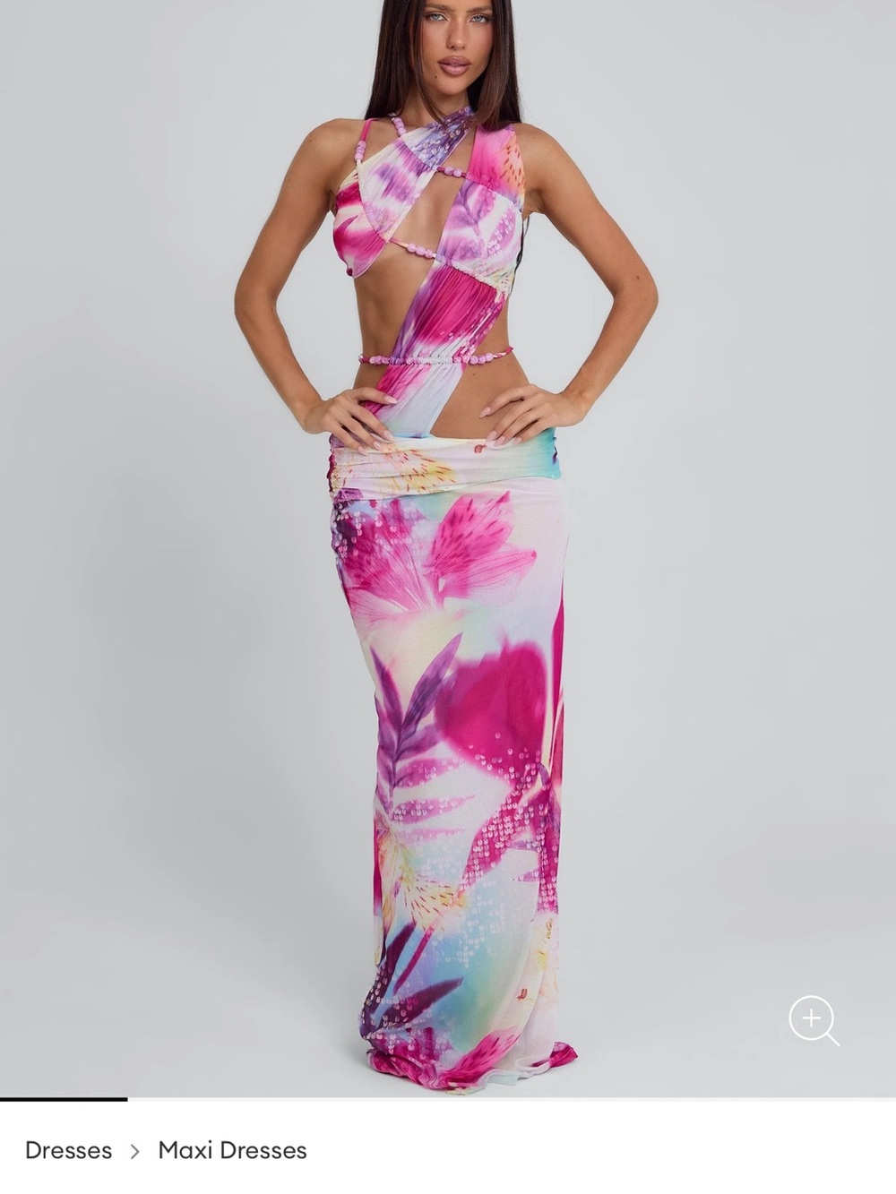 Outcast Jeanne in Jayne Womens Pink Floral Cutout Maxi Dress with Tropical Print